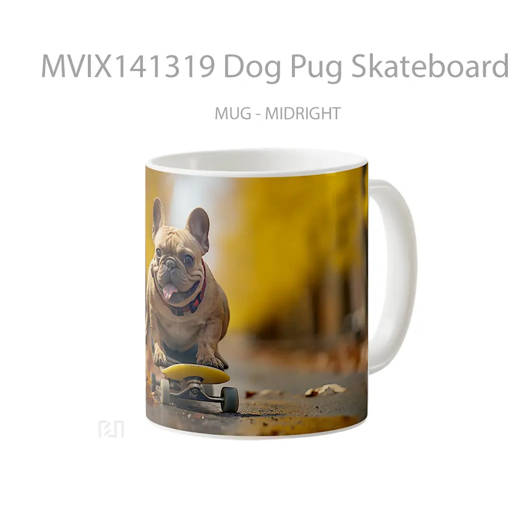 Mug Dog Pug Skateboard Animal Gelas Hewan Lucu - All-side / Desain