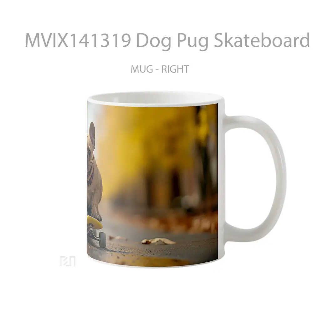 Mug Dog Pug Skateboard Animal Gelas Hewan Lucu - All-side / Desain
