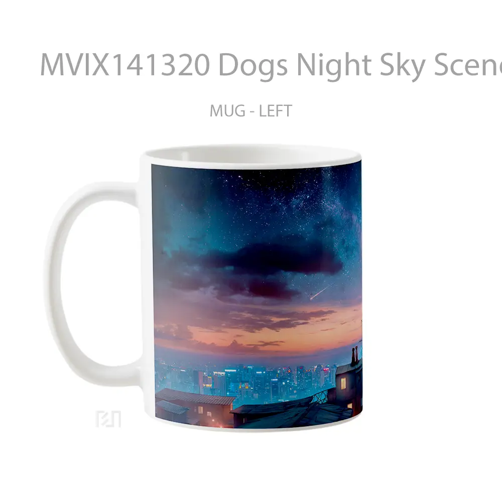 Mug Dogs Night Sky Scenery Animal Gelas Hewan Lucu - All-side / Desain