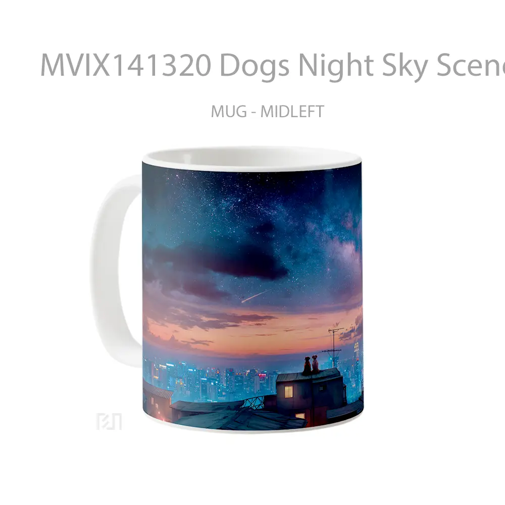 Mug Dogs Night Sky Scenery Animal Gelas Hewan Lucu - All-side / Desain