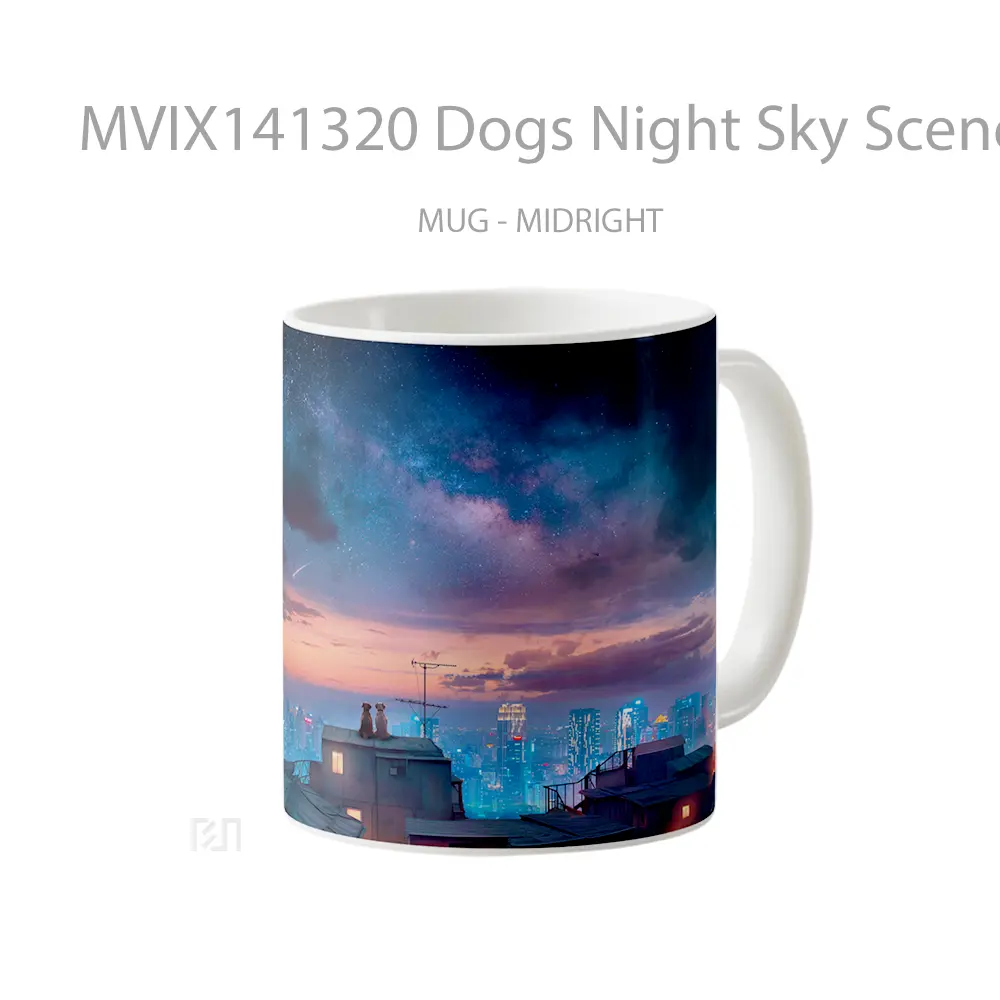 Mug Dogs Night Sky Scenery Animal Gelas Hewan Lucu - All-side / Desain