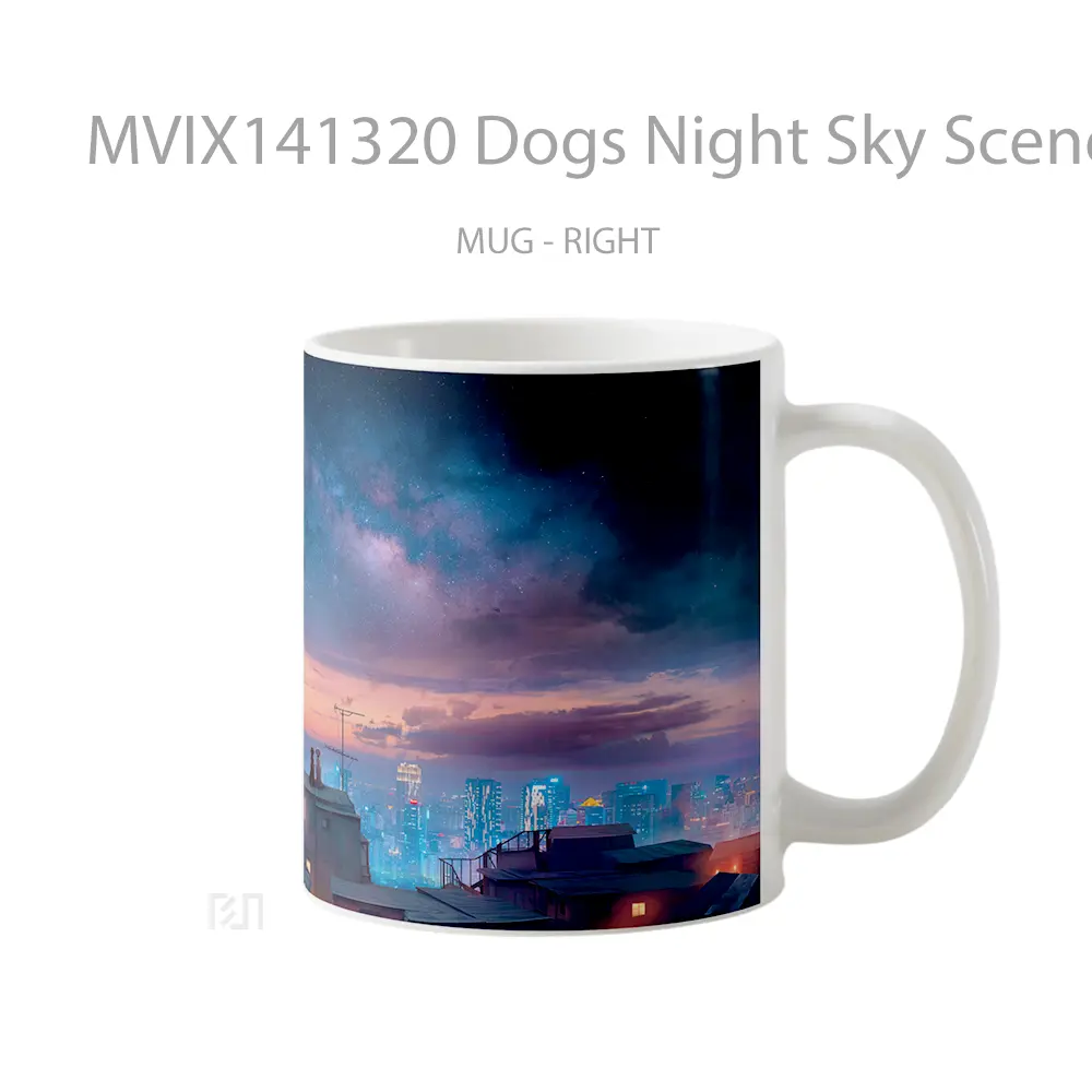 Mug Dogs Night Sky Scenery Animal Gelas Hewan Lucu - All-side / Desain
