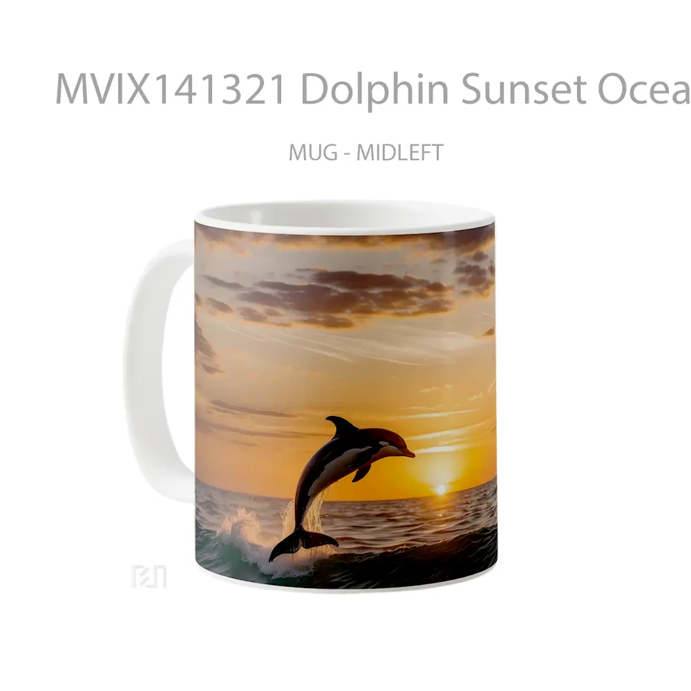 Mug Dolphin Sunset Ocean Beach Gelas Pemandangan Alam - All-side / Desain