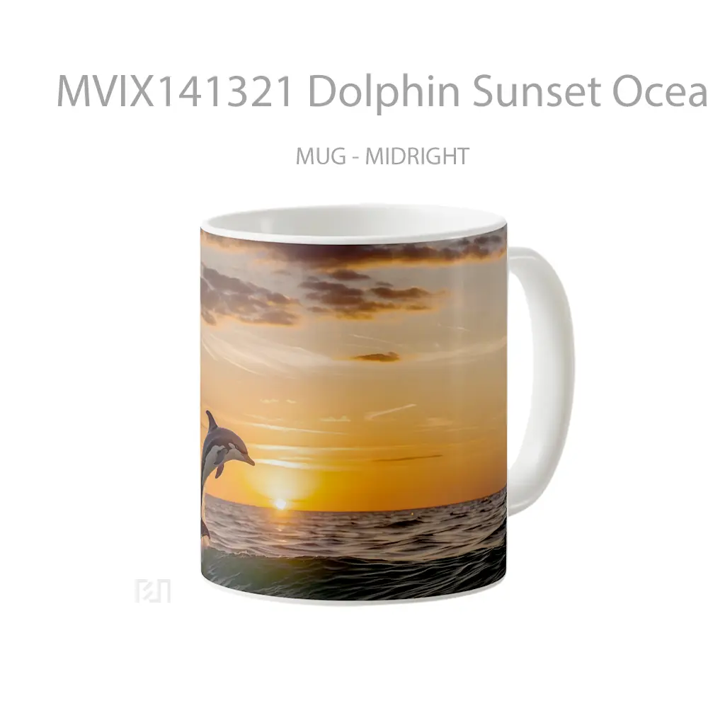 Mug Dolphin Sunset Ocean Beach Gelas Pemandangan Alam - All-side / Desain
