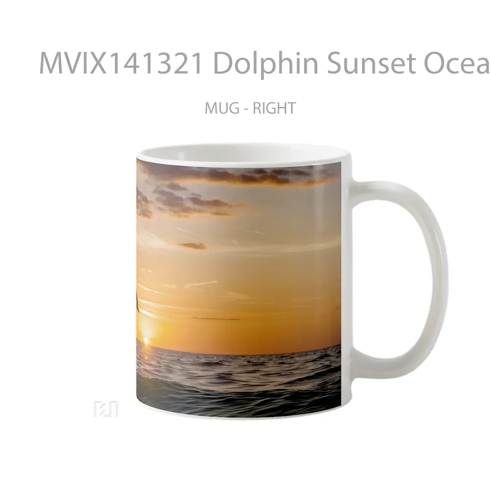 Mug Dolphin Sunset Ocean Beach Gelas Pemandangan Alam - All-side / Desain