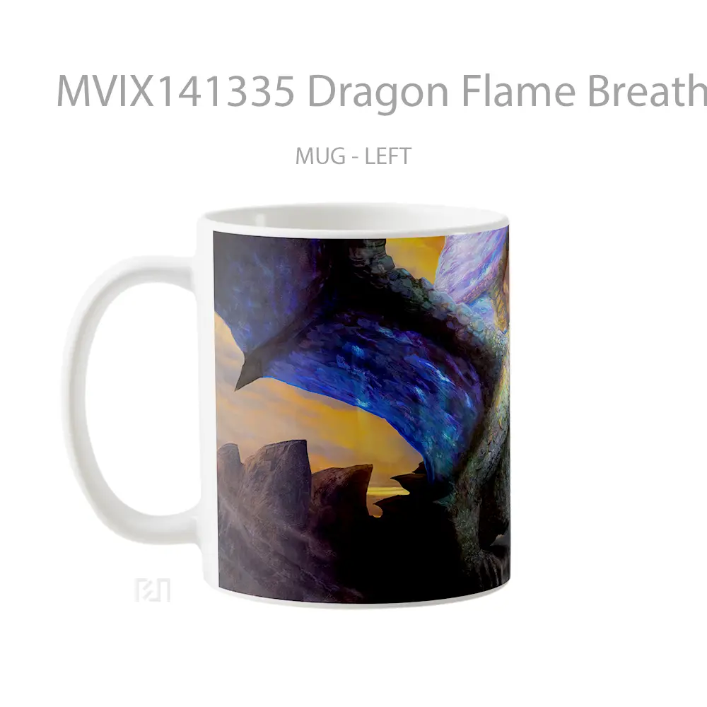 Mug Dragon Flame Breath Fantasy Art Gelas Keramik Unik - All-side / Desain