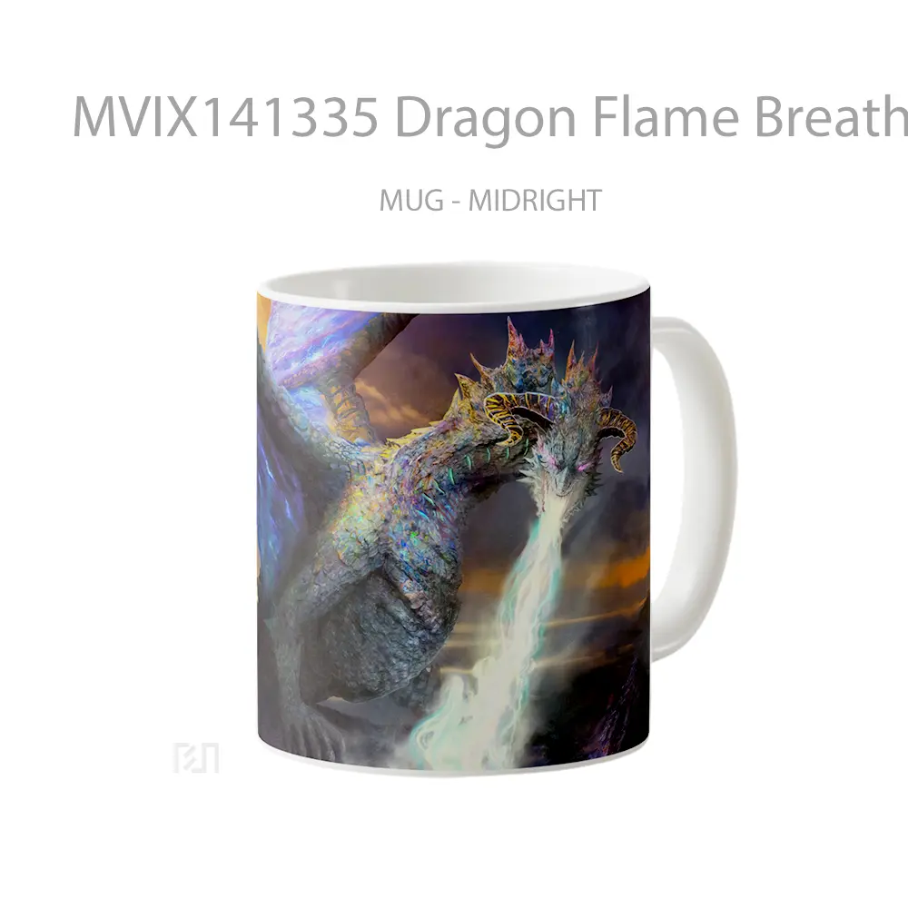 Mug Dragon Flame Breath Fantasy Art Gelas Keramik Unik - All-side / Desain