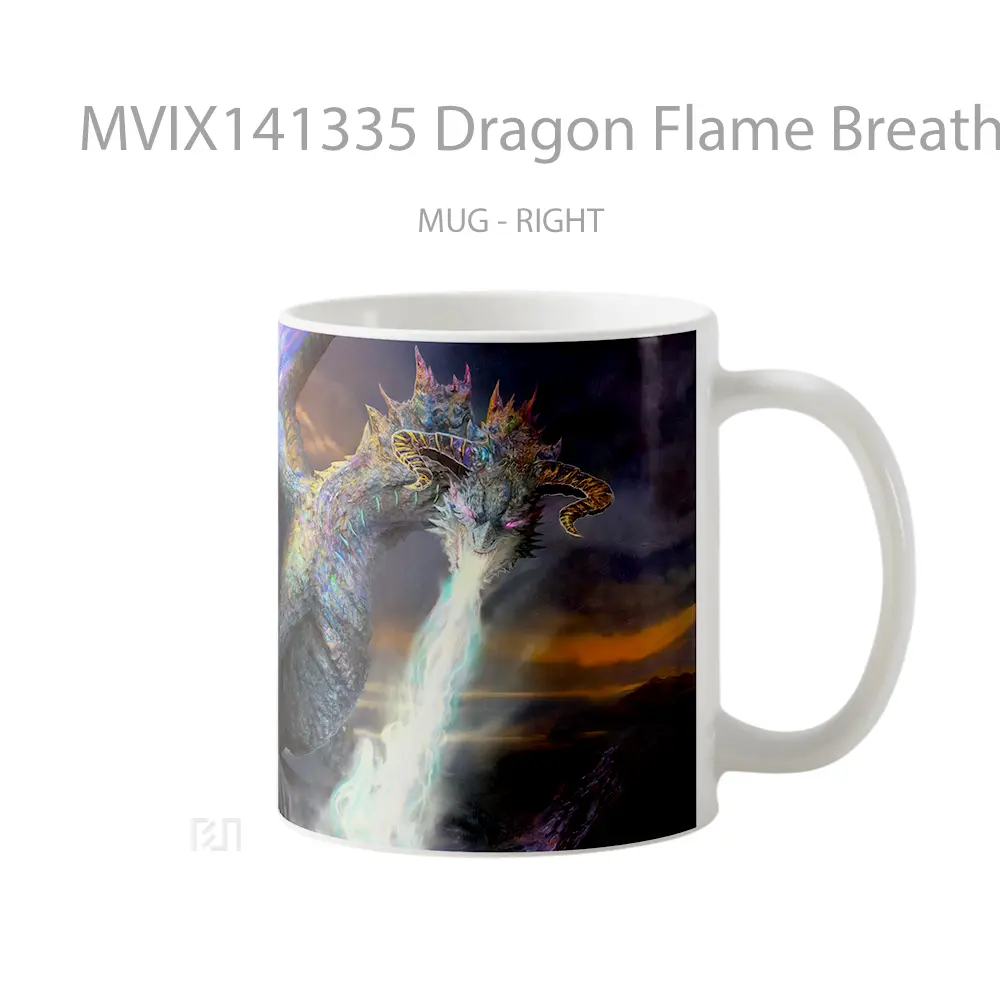 Mug Dragon Flame Breath Fantasy Art Gelas Keramik Unik - All-side / Desain