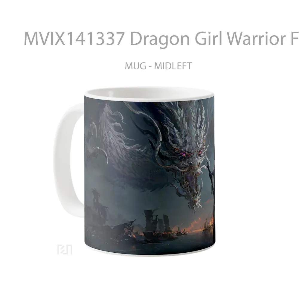Mug Dragon Girl Warrior Fantasy Gelas Keramik Unik - All-side / Desain