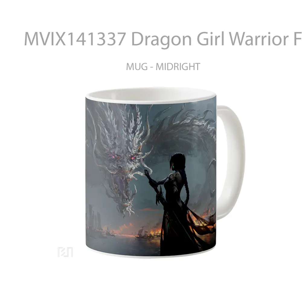 Mug Dragon Girl Warrior Fantasy Gelas Keramik Unik - All-side / Desain