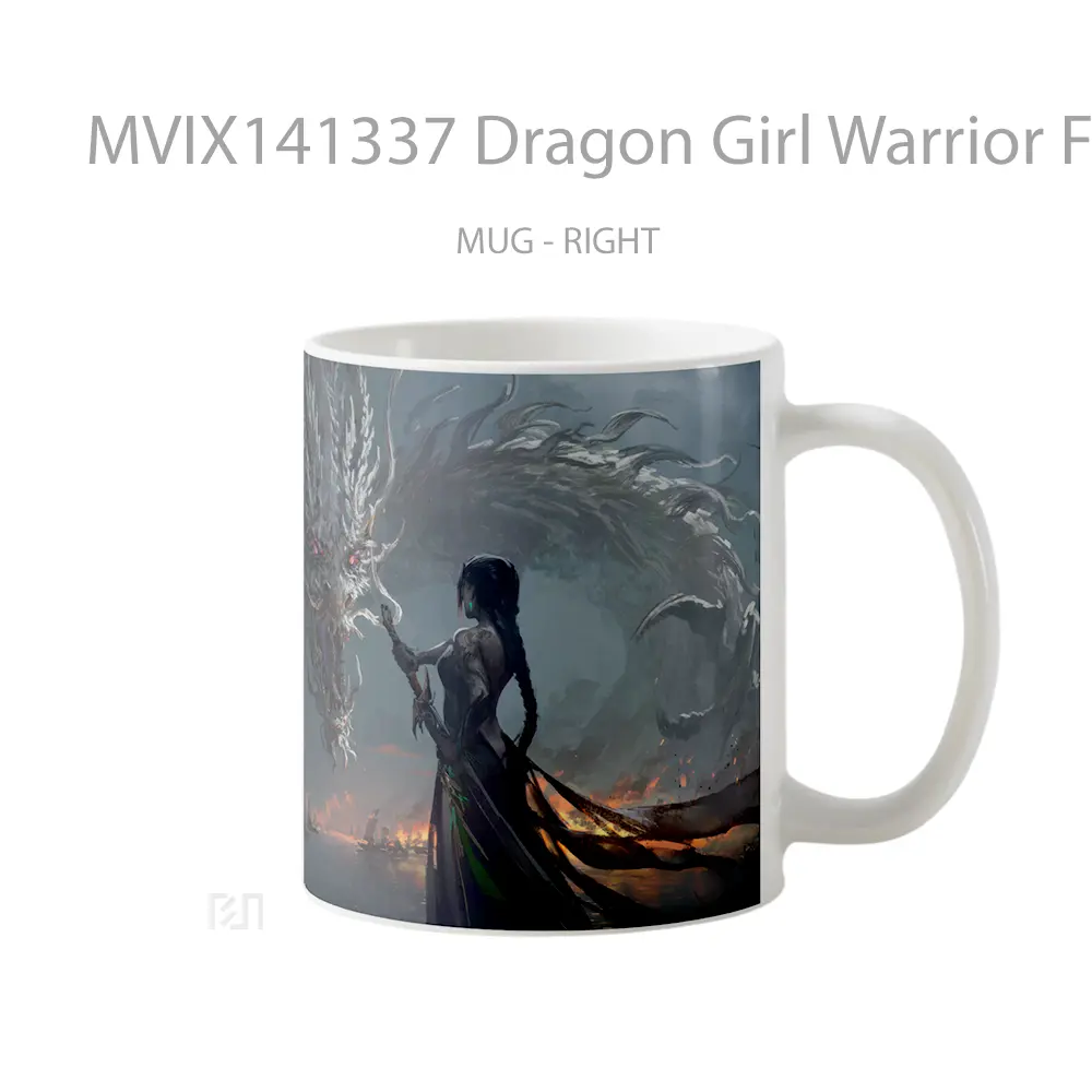 Mug Dragon Girl Warrior Fantasy Gelas Keramik Unik - All-side / Desain