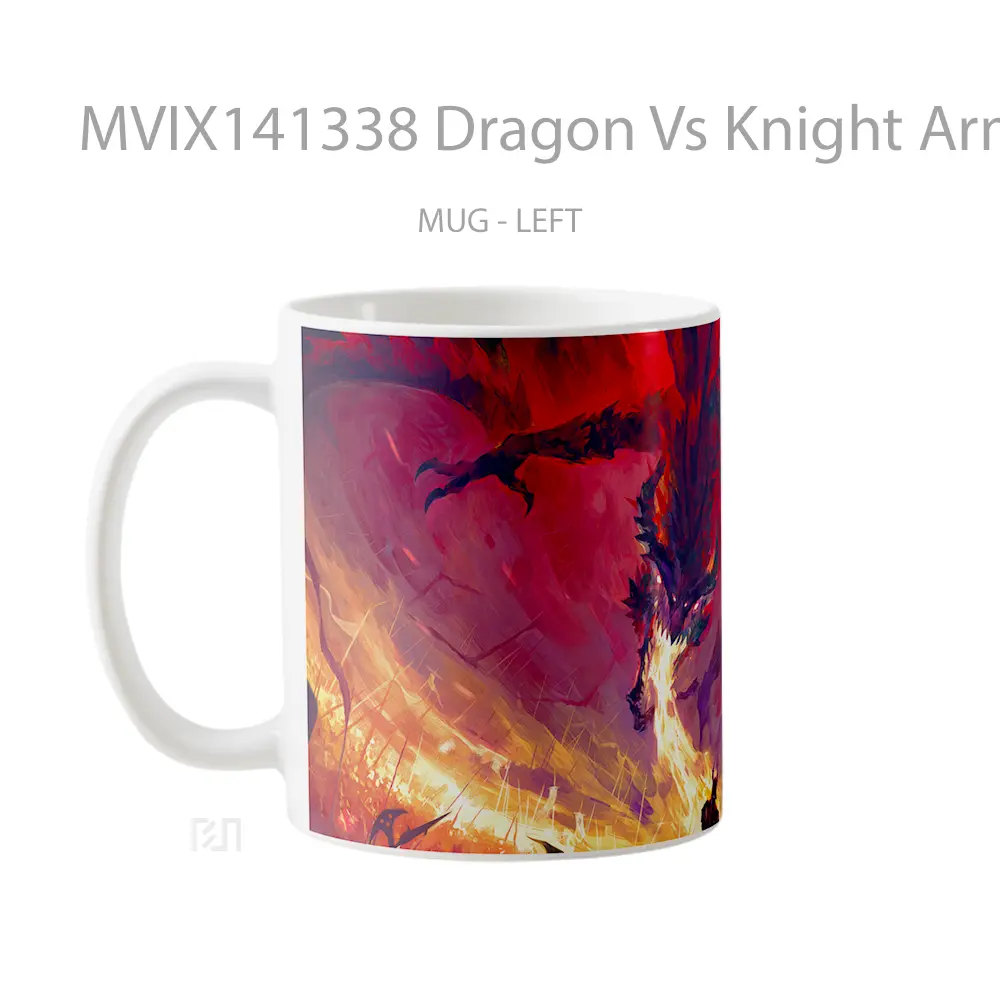 Mug Dragon Vs Knight Army Fantasy Gelas Keramik Unik - All-side / Desain