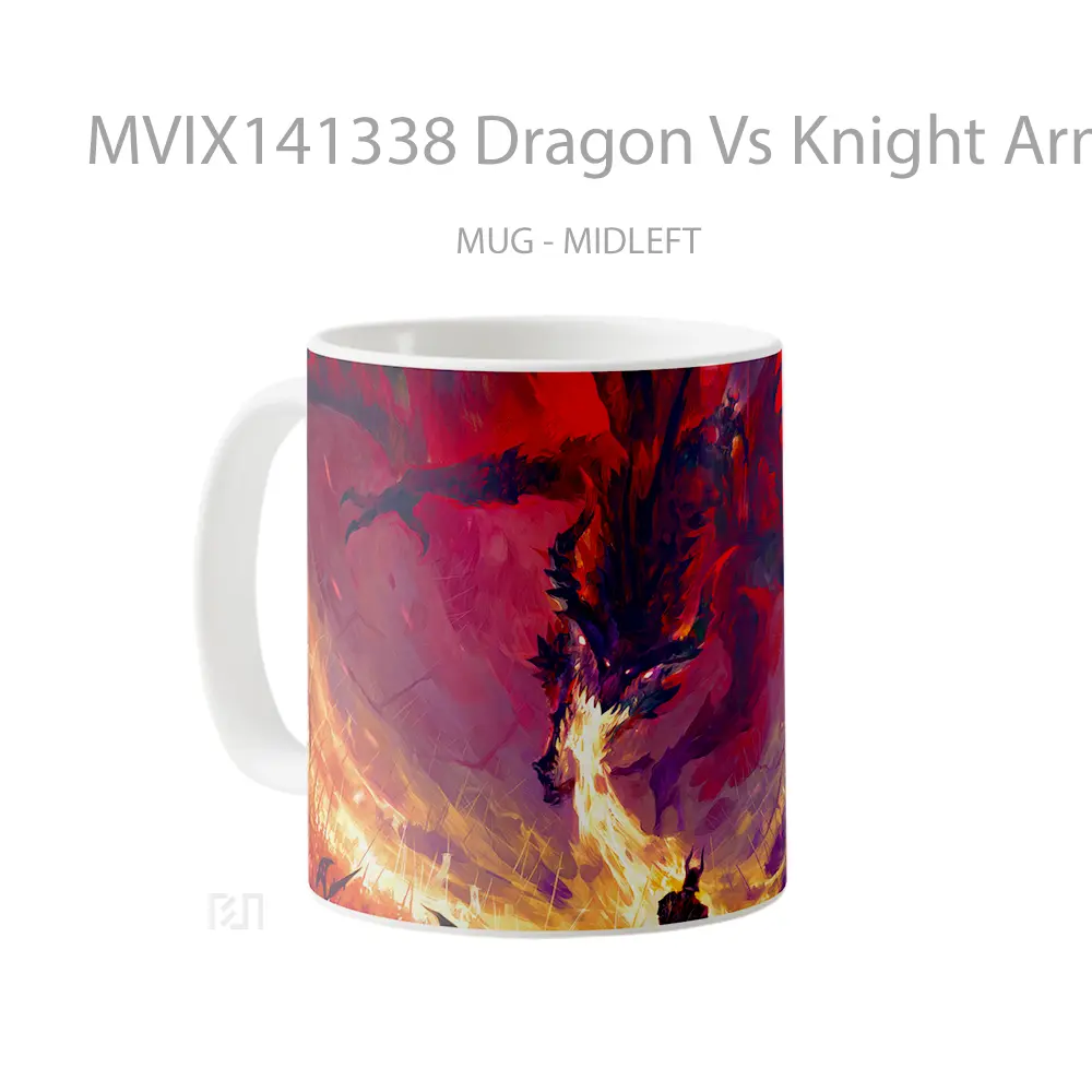 Mug Dragon Vs Knight Army Fantasy Gelas Keramik Unik - All-side / Desain