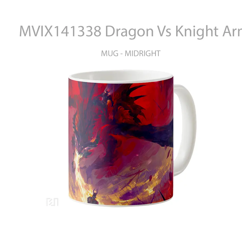 Mug Dragon Vs Knight Army Fantasy Gelas Keramik Unik - All-side / Desain