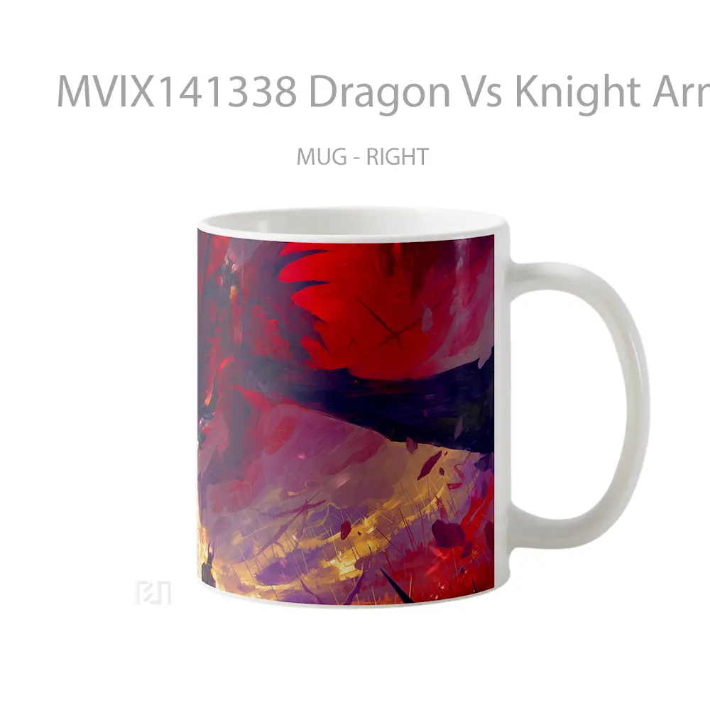 Mug Dragon Vs Knight Army Fantasy Gelas Keramik Unik - All-side / Desain