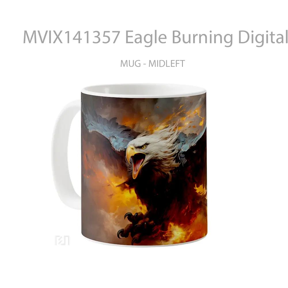 Mug Eagle Burning Digital Art Bird Animal Gelas Hewan Lucu - All-side / Desain