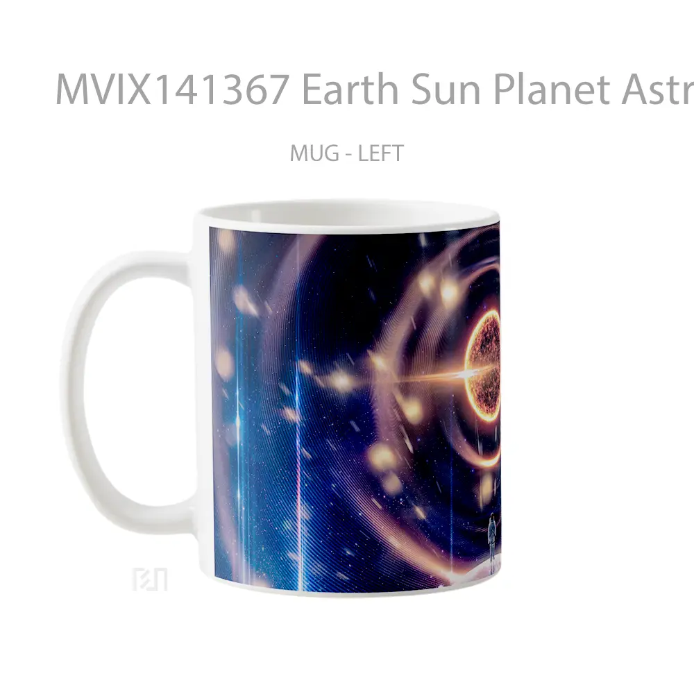 Mug Earth Sun Planet Astronaut Space Cosmos Digital Art Gelas Keramik Unik - All-side / Desain