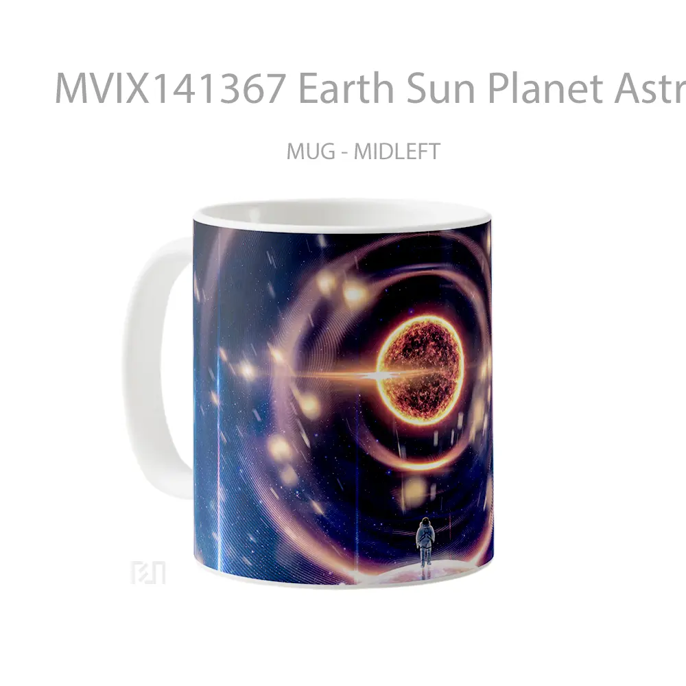 Mug Earth Sun Planet Astronaut Space Cosmos Digital Art Gelas Keramik Unik - All-side / Desain