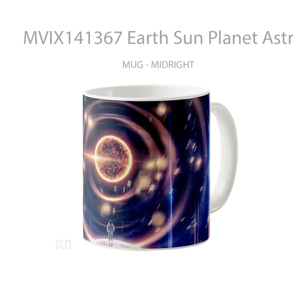Mug Earth Sun Planet Astronaut Space Cosmos Digital Art Gelas Keramik Unik - All-side / Desain