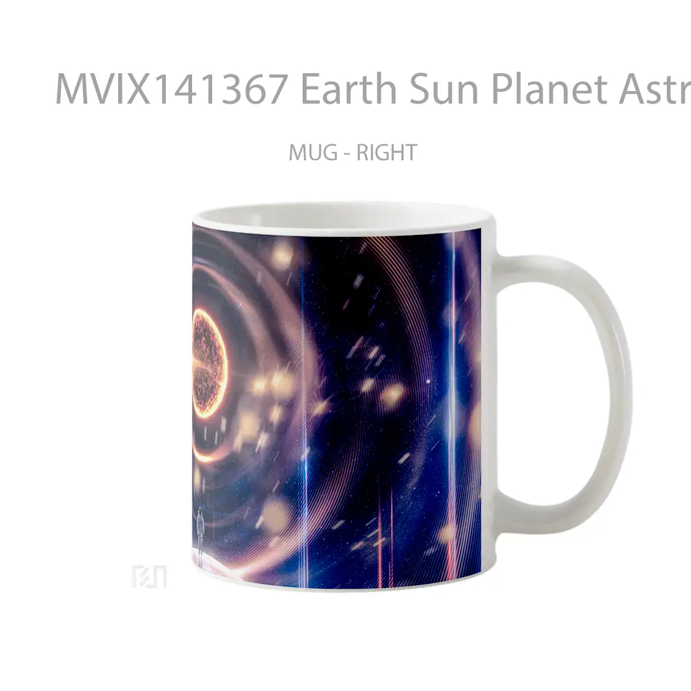 Mug Earth Sun Planet Astronaut Space Cosmos Digital Art Gelas Keramik Unik - All-side / Desain