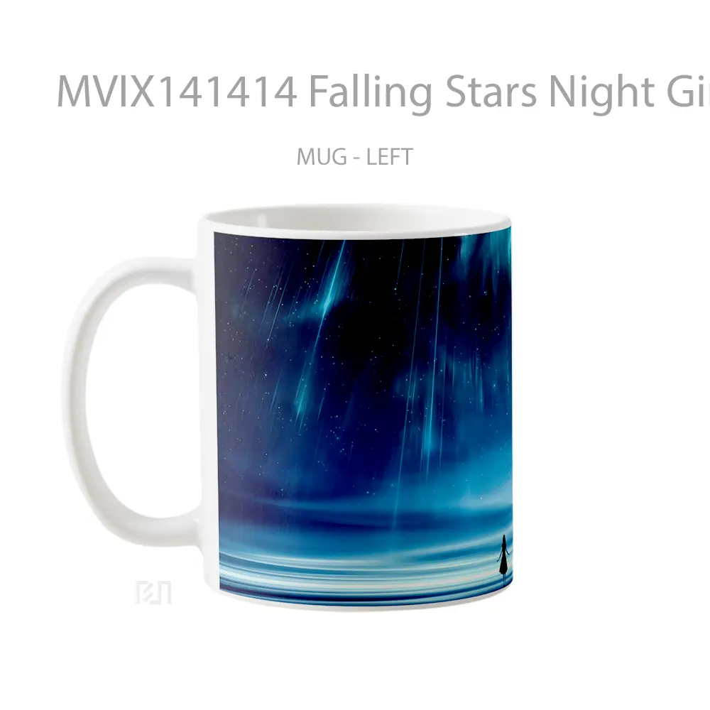 Mug Falling Stars Night Girl Alone Silhouette Scenery Gelas Keramik Unik - All-side / Desain