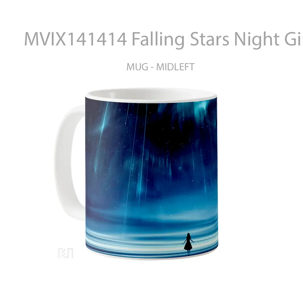 Mug Falling Stars Night Girl Alone Silhouette Scenery Gelas Keramik Unik - All-side / Desain