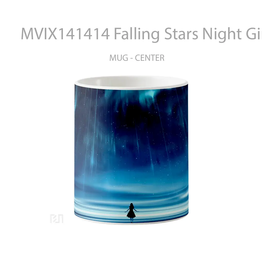 Mug Falling Stars Night Girl Alone Silhouette Scenery Gelas Keramik Unik