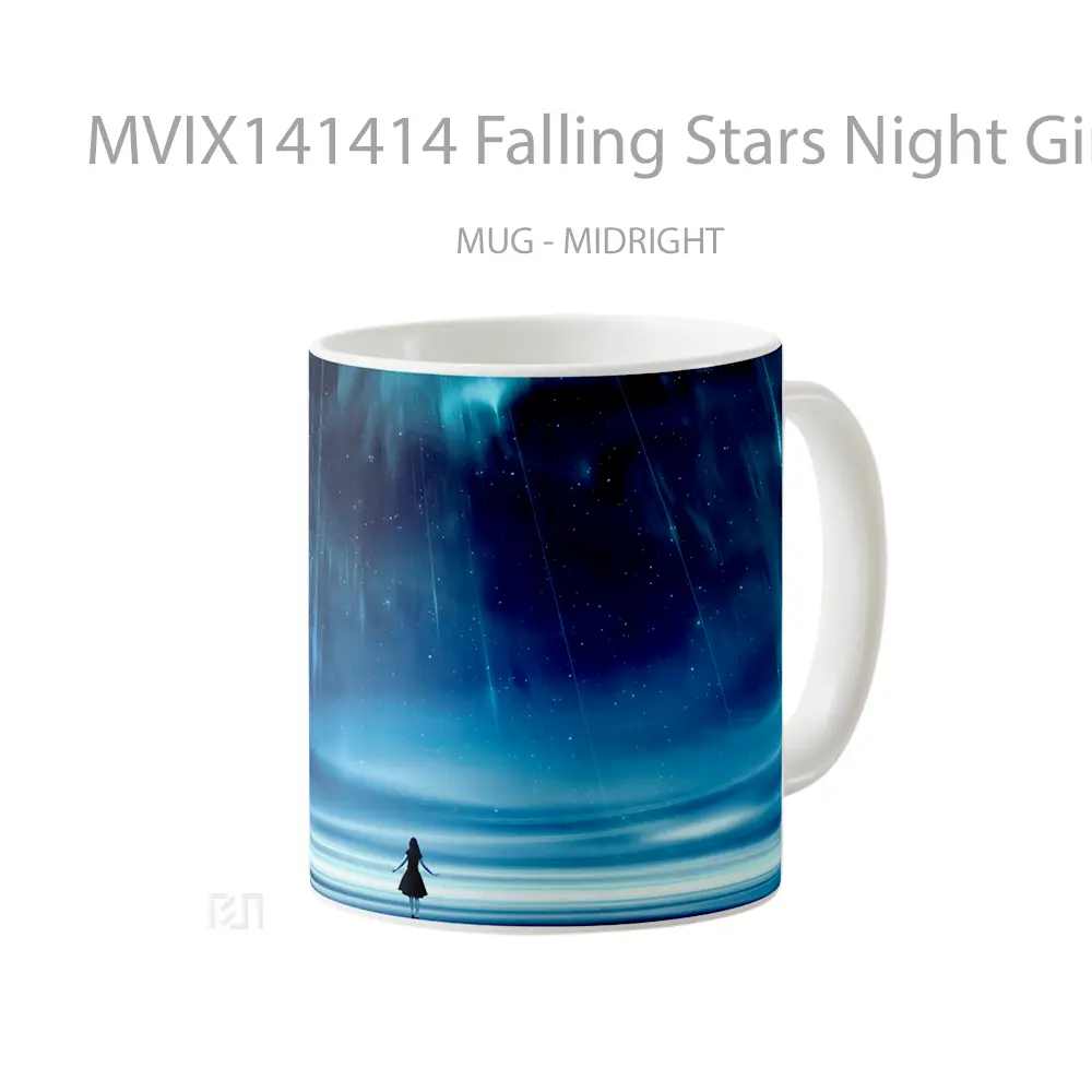 Mug Falling Stars Night Girl Alone Silhouette Scenery Gelas Keramik Unik - All-side / Desain