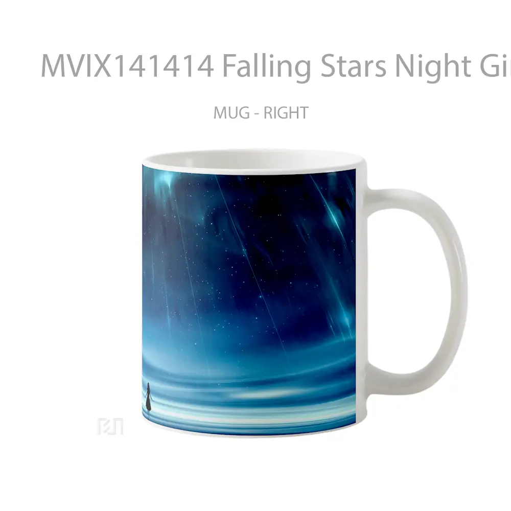 Mug Falling Stars Night Girl Alone Silhouette Scenery Gelas Keramik Unik - All-side / Desain