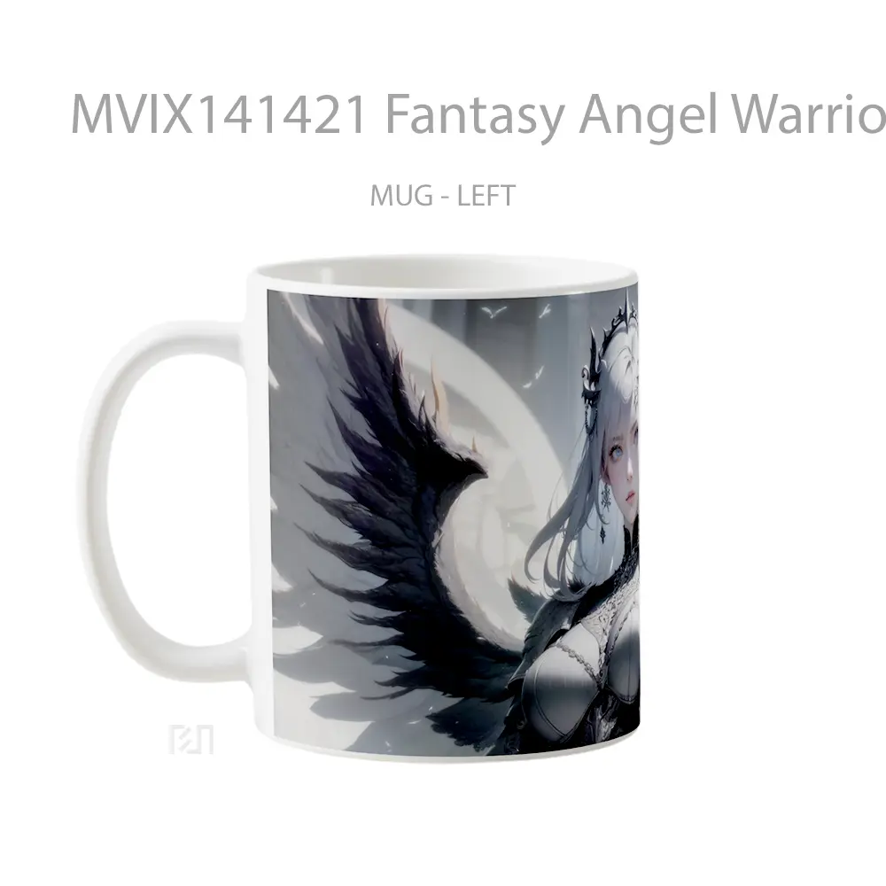 Mug Fantasy Angel Warrior Anime Girl White Hair Cangkir Anime - All-side / Desain