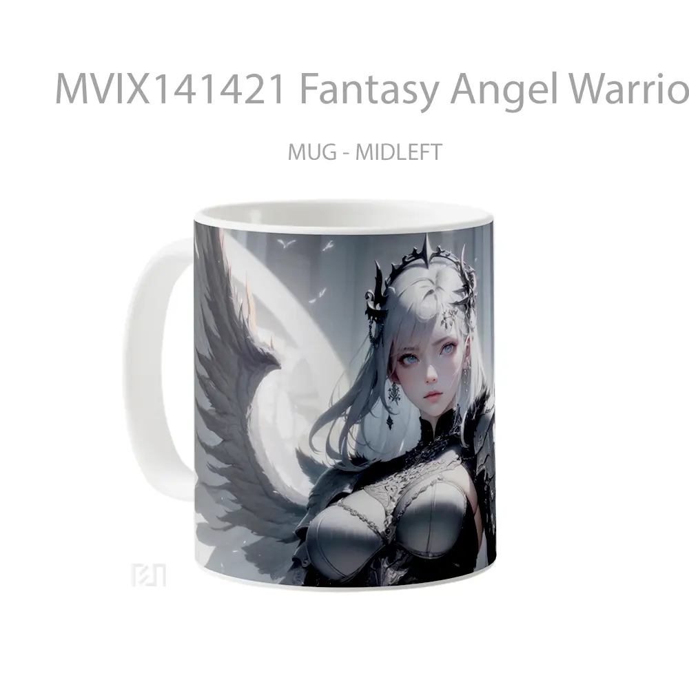 Mug Fantasy Angel Warrior Anime Girl White Hair Cangkir Anime - All-side / Desain