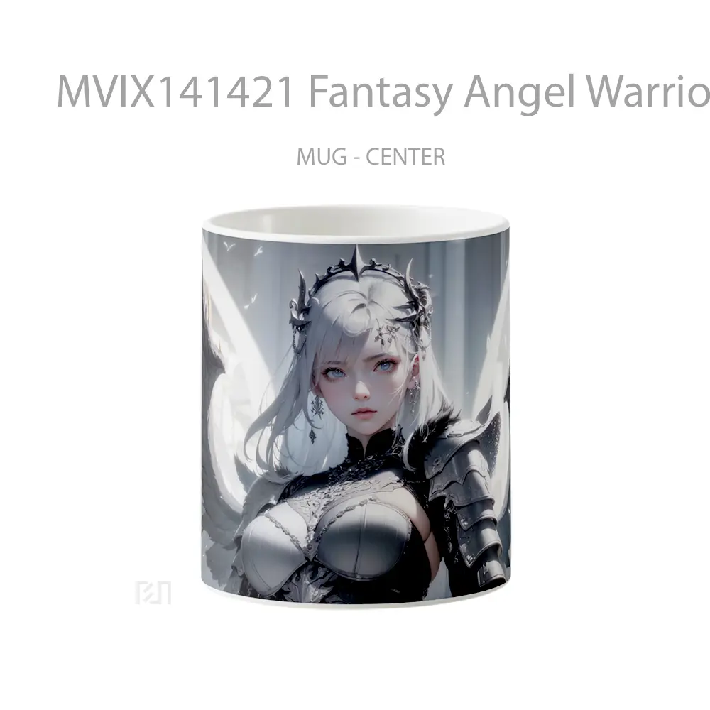 Mug Fantasy Angel Warrior Anime Girl White Hair Cangkir Anime