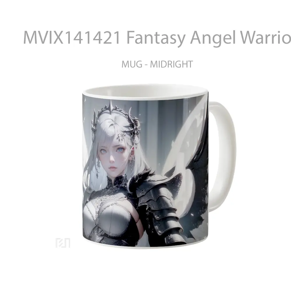 Mug Fantasy Angel Warrior Anime Girl White Hair Cangkir Anime - All-side / Desain