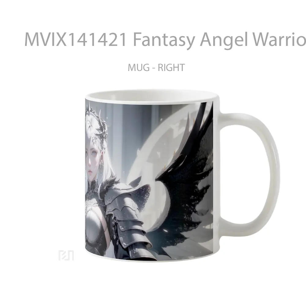Mug Fantasy Angel Warrior Anime Girl White Hair Cangkir Anime - All-side / Desain