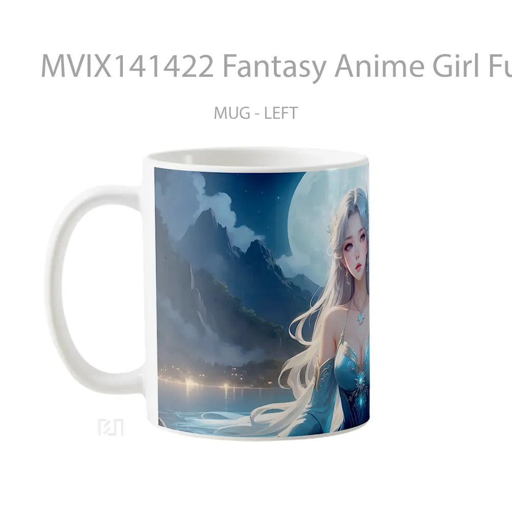 Mug Fantasy Anime Girl Full Moon Night Cangkir Anime - All-side / Desain