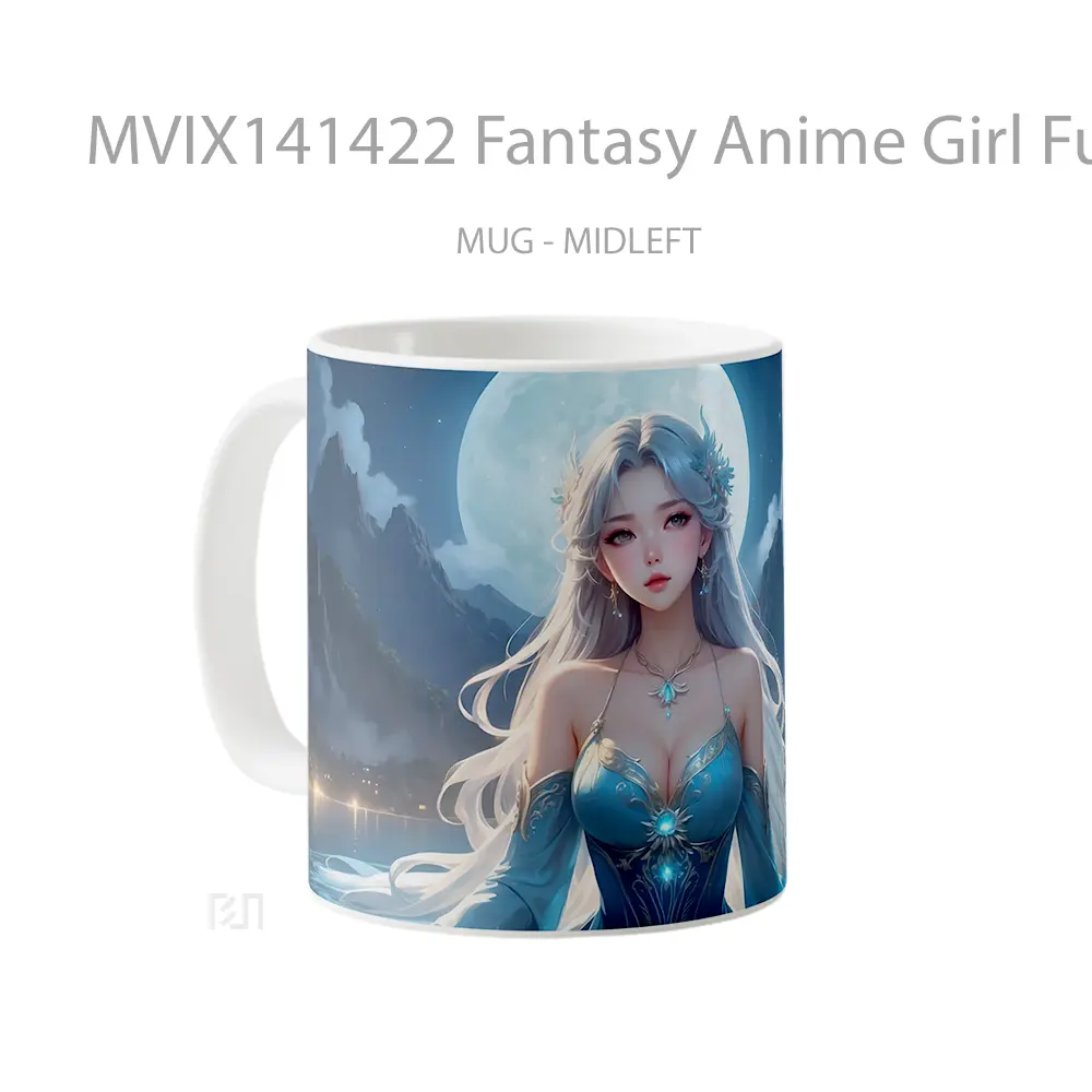 Mug Fantasy Anime Girl Full Moon Night Cangkir Anime - All-side / Desain