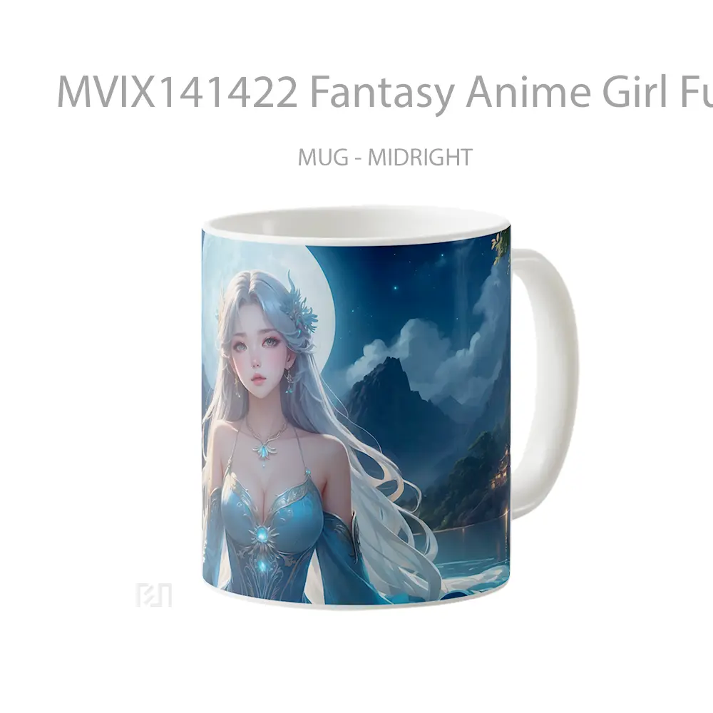 Mug Fantasy Anime Girl Full Moon Night Cangkir Anime - All-side / Desain