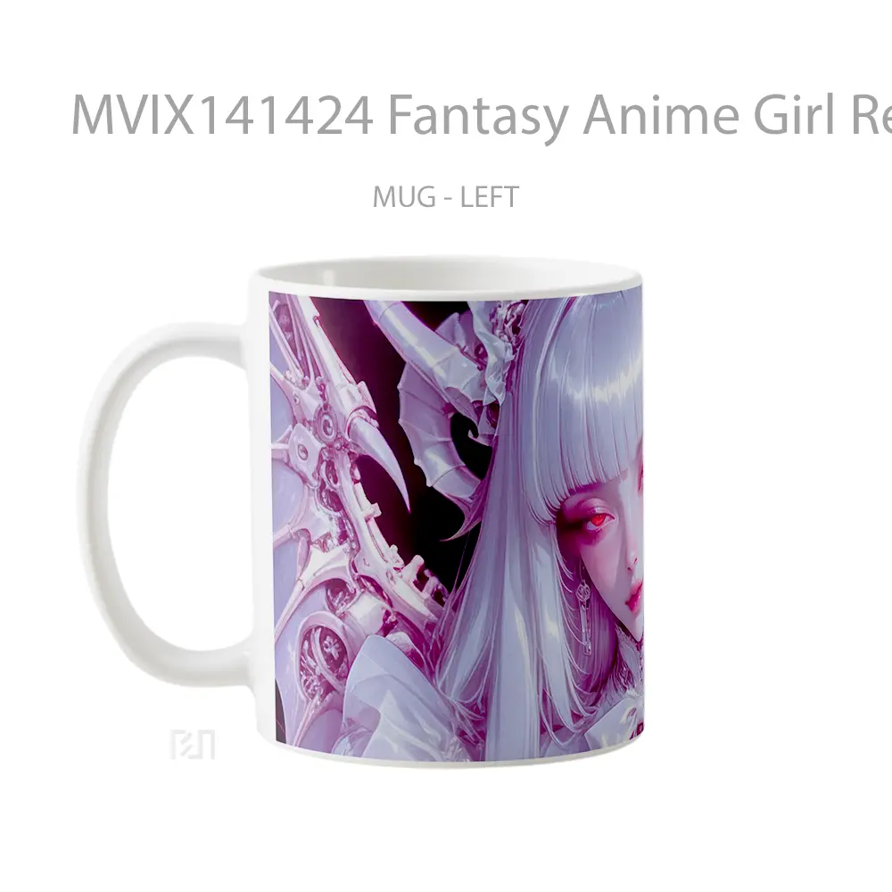 Mug Fantasy Anime Girl Red Eyes White Hair Cangkir Anime - All-side / Desain
