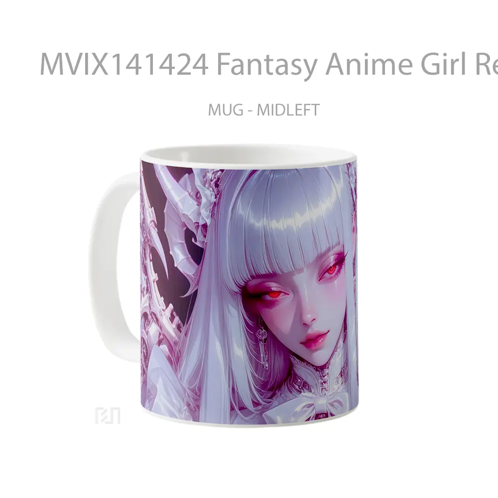 Mug Fantasy Anime Girl Red Eyes White Hair Cangkir Anime - All-side / Desain