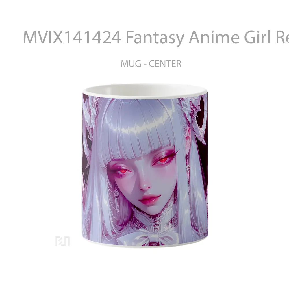Mug Fantasy Anime Girl Red Eyes White Hair Cangkir Anime
