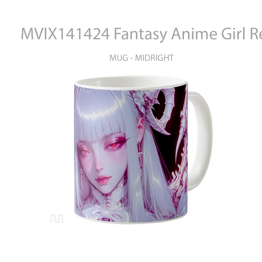 Mug Fantasy Anime Girl Red Eyes White Hair Cangkir Anime - All-side / Desain