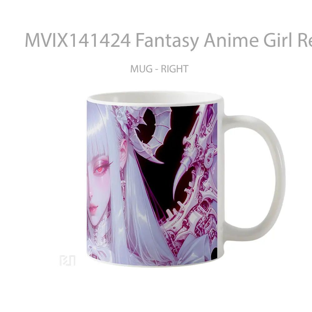 Mug Fantasy Anime Girl Red Eyes White Hair Cangkir Anime - All-side / Desain