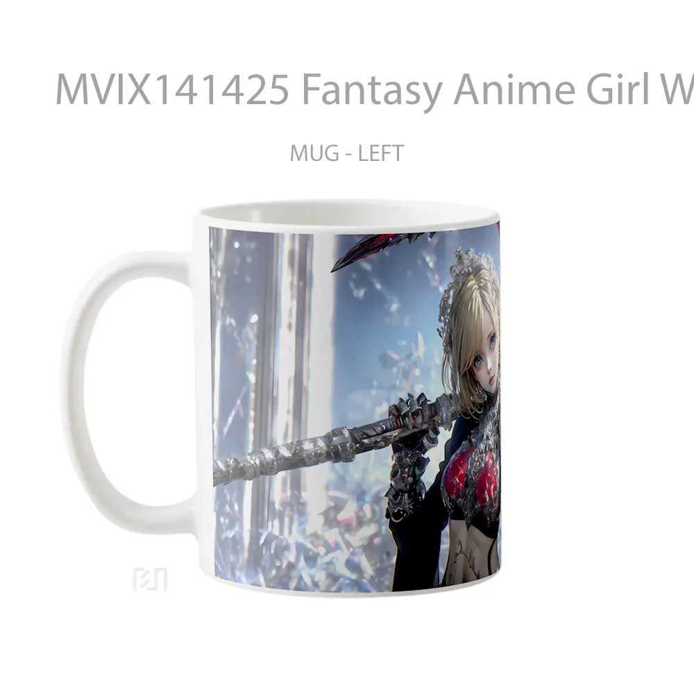 Mug Fantasy Anime Girl Warrior Axe Cangkir Anime - All-side / Desain