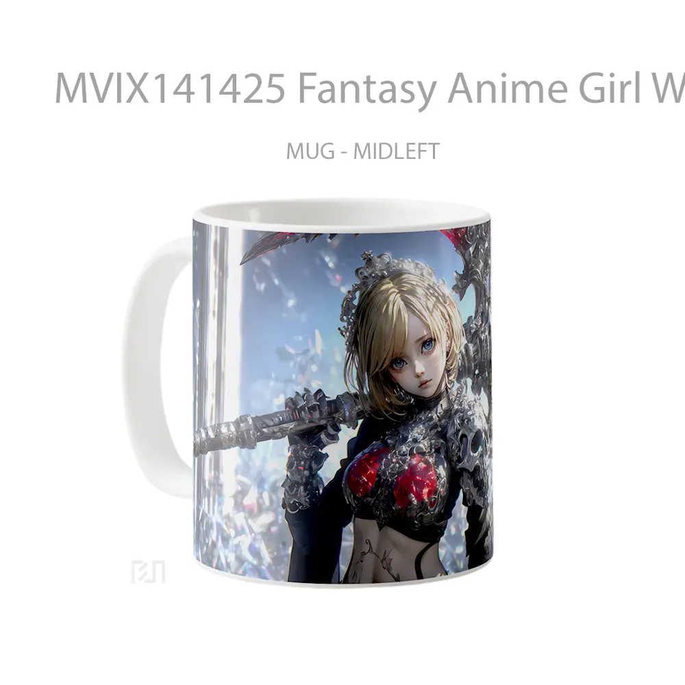 Mug Fantasy Anime Girl Warrior Axe Cangkir Anime - All-side / Desain
