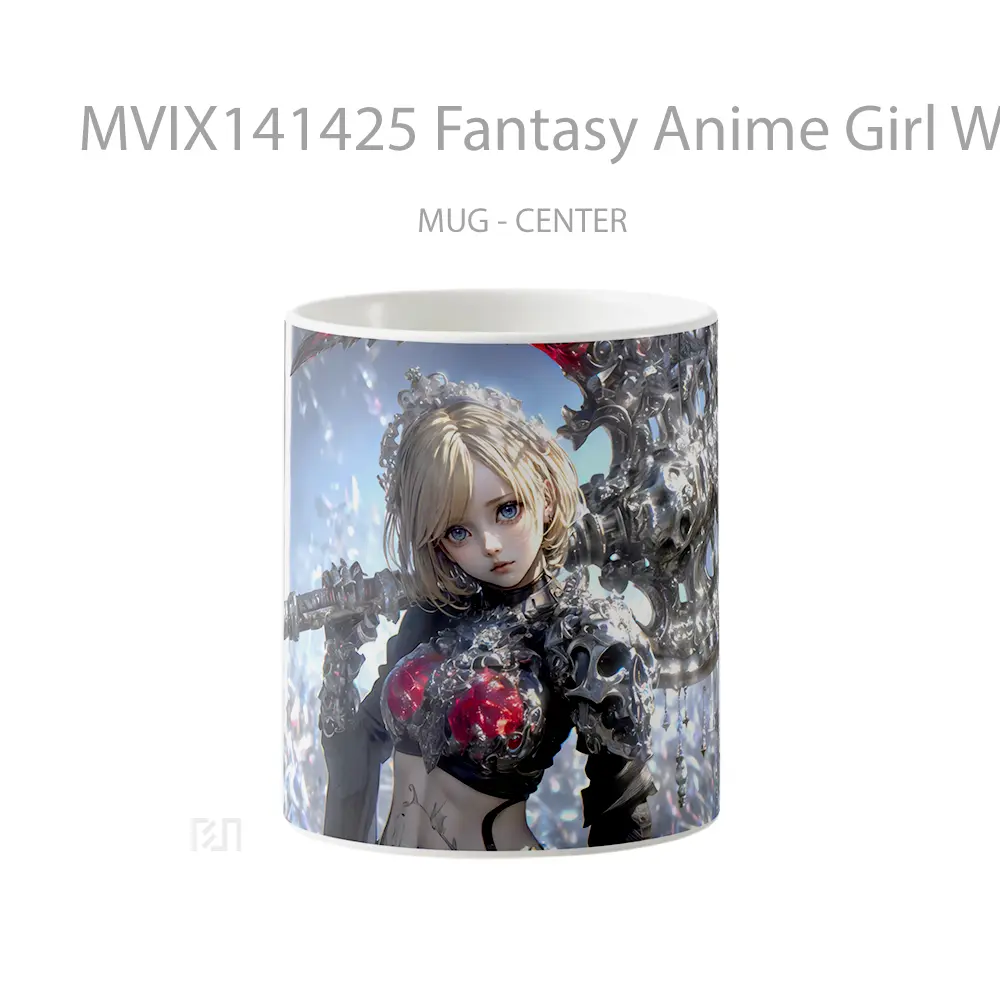Mug Fantasy Anime Girl Warrior Axe Cangkir Anime