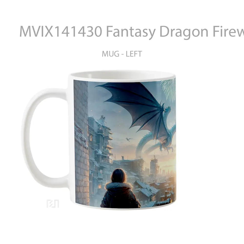 Mug Fantasy Dragon Fireworks Sunris Gelas Keramik Unik - All-side / Desain