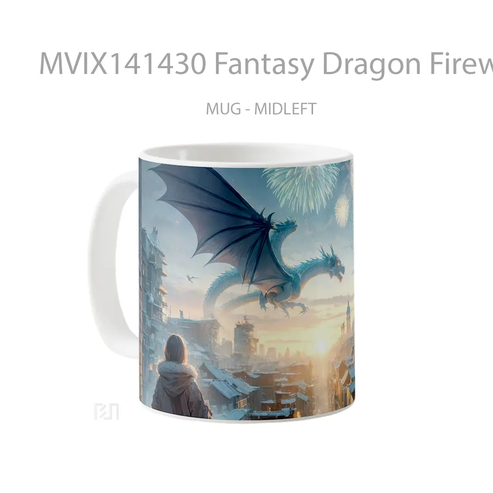 Mug Fantasy Dragon Fireworks Sunris Gelas Keramik Unik - All-side / Desain