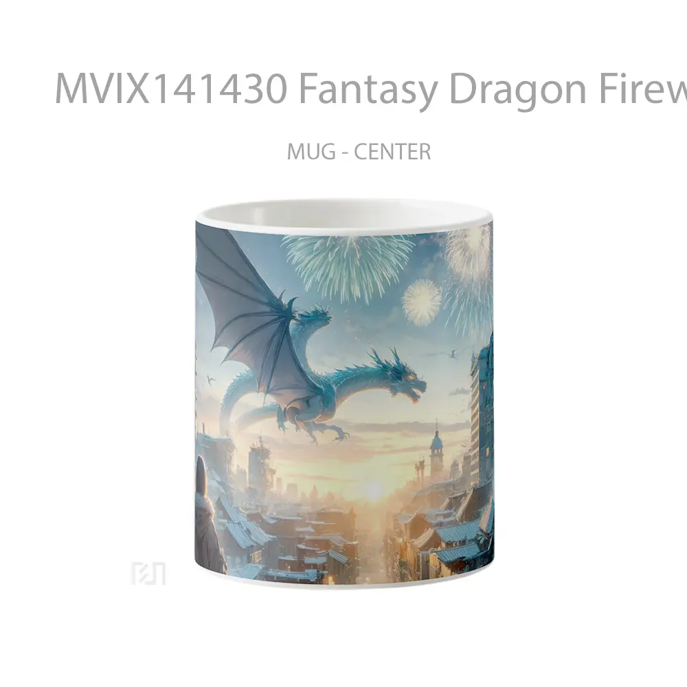 Mug Fantasy Dragon Fireworks Sunris Gelas Keramik Unik