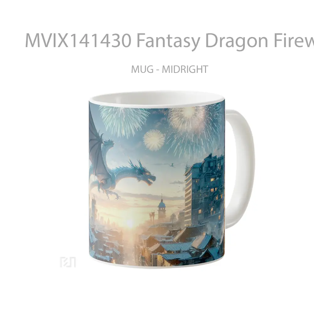 Mug Fantasy Dragon Fireworks Sunris Gelas Keramik Unik - All-side / Desain