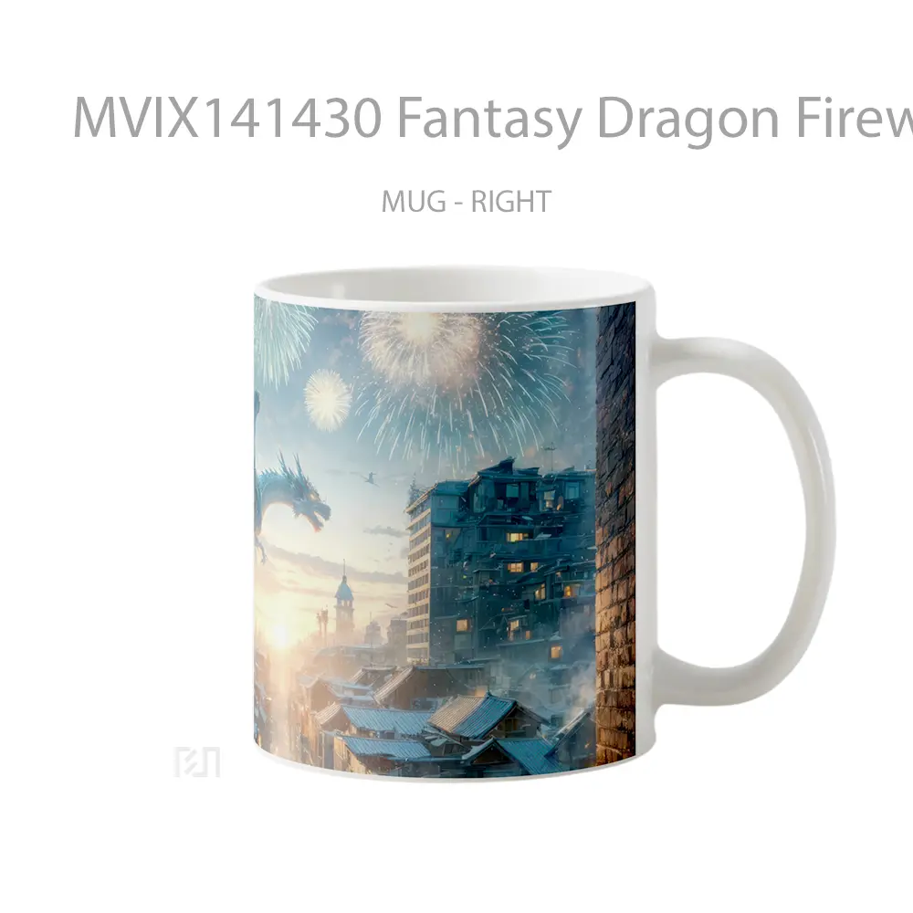 Mug Fantasy Dragon Fireworks Sunris Gelas Keramik Unik - All-side / Desain